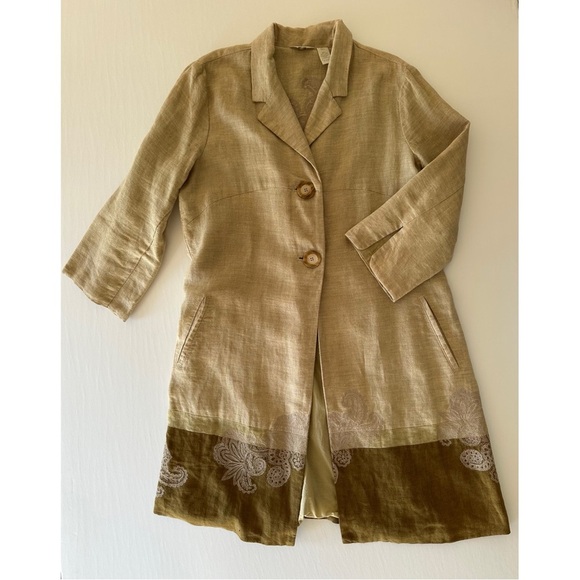 J Jill Embroidered Linen Duster Jacket Coat Lagenlook Size Medium Tall - Picture 3 of 15